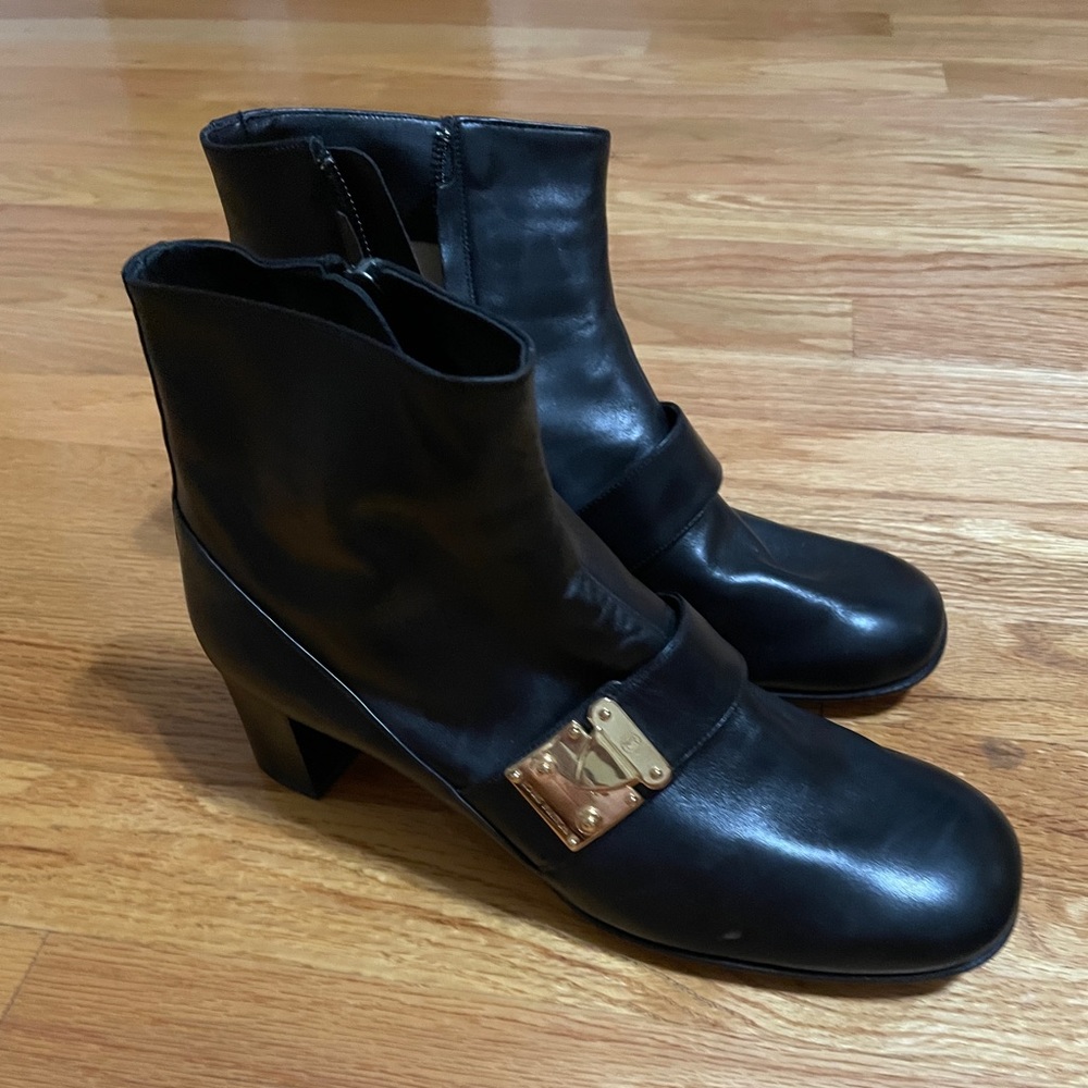 Louis Vuitton Black Leather Booties with Gold Hardware